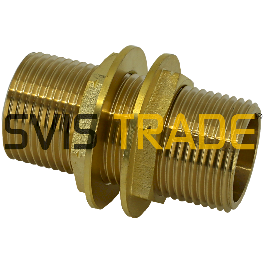 Mosazná stěnová průchodka s volnými maticemi 1/2