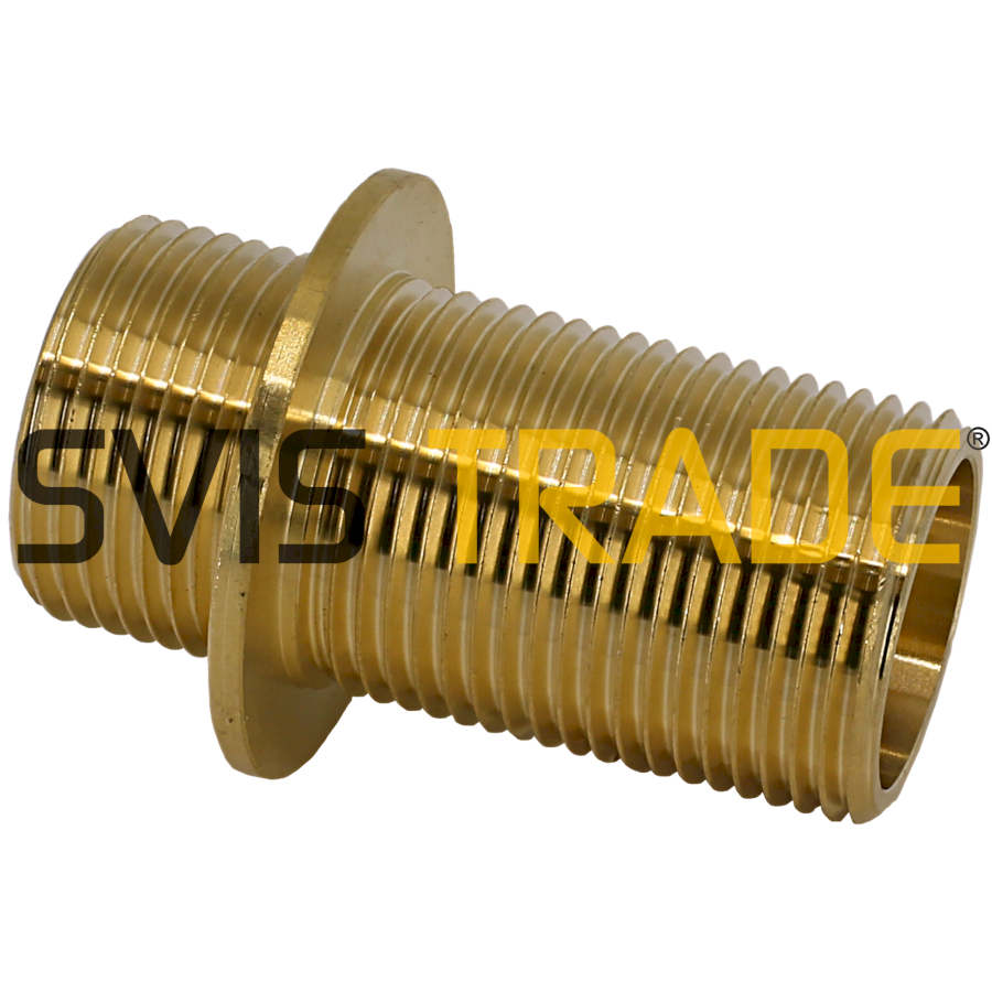 10027-mms378 Mosazná průchodka k nádrži - díl dřík s opěrným kroužkem 1/2